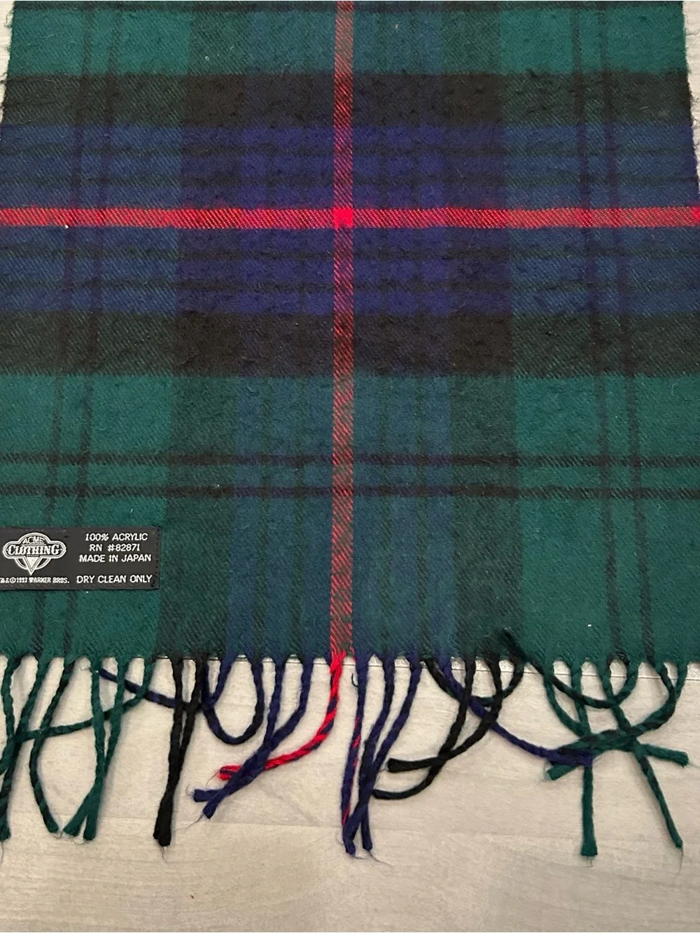 Vintage 1993 Looney Tunes Taz Tasmanian Devil Ski Plaid Scarf Made Japan